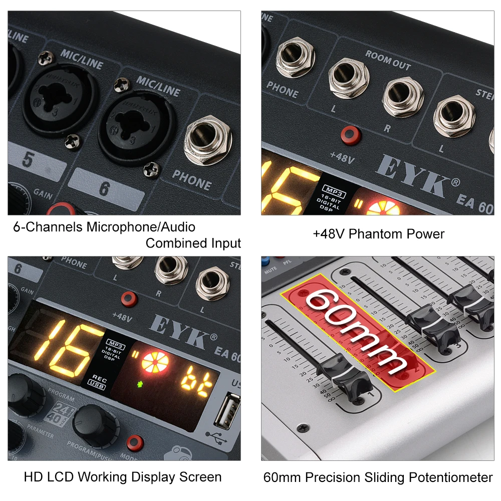 EYK EA60 6 Channels Mixing Console with Mute and
