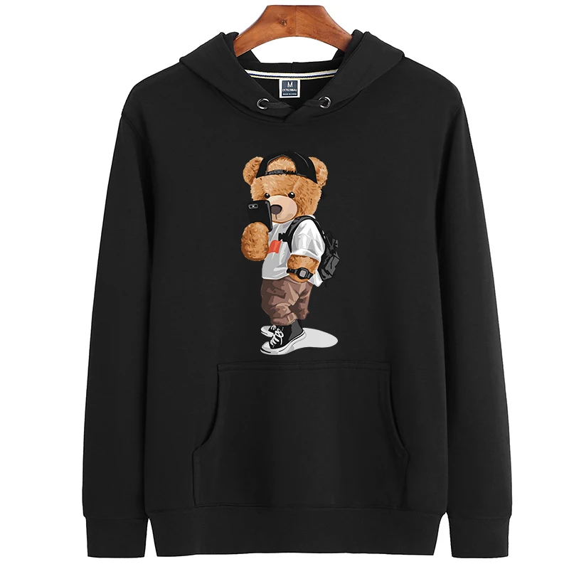 

100% Cotton Selfie Bear Hoodie Women Winter Long Sleeve Sweatshirt Loose Pullover Oversized Hoodie Men's And Women's Top S-4XL