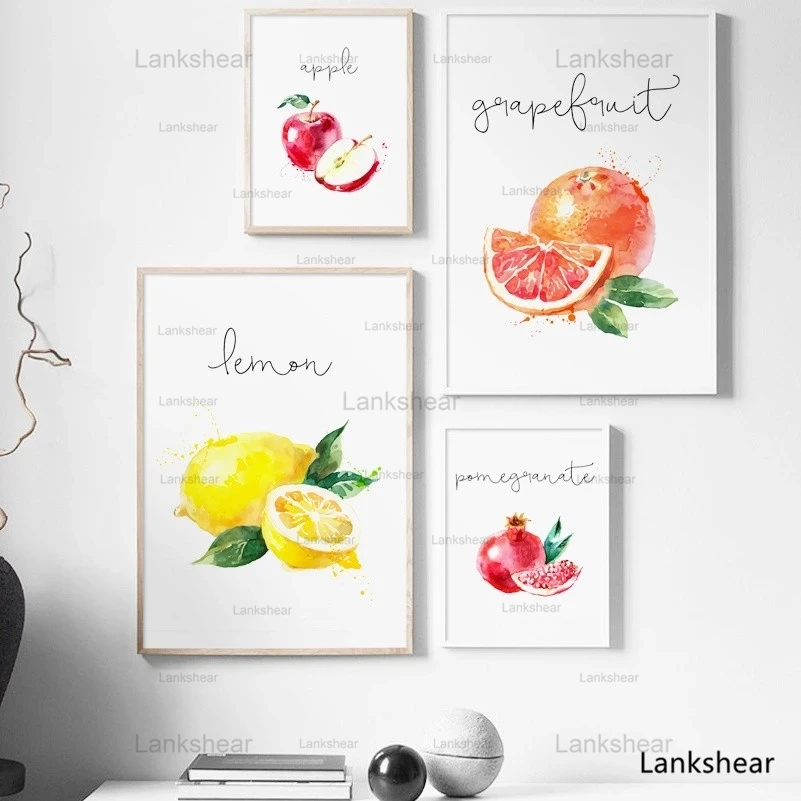

Apple Lemon Pear Fruit Kitchen Wall Art Canvas Painting Nordic Posters And Prints Cartoon Wall Pictures For Living Room Decor