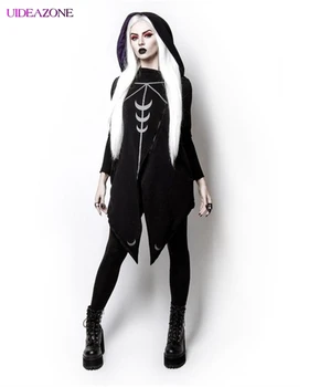

UIDEAZONE Women Solid Jacket Hooded Long Coat Gothic Long Sleeve Hoodied Overcoat 2019 Autumn Winter Hooded Jacket Plus Size 5XL