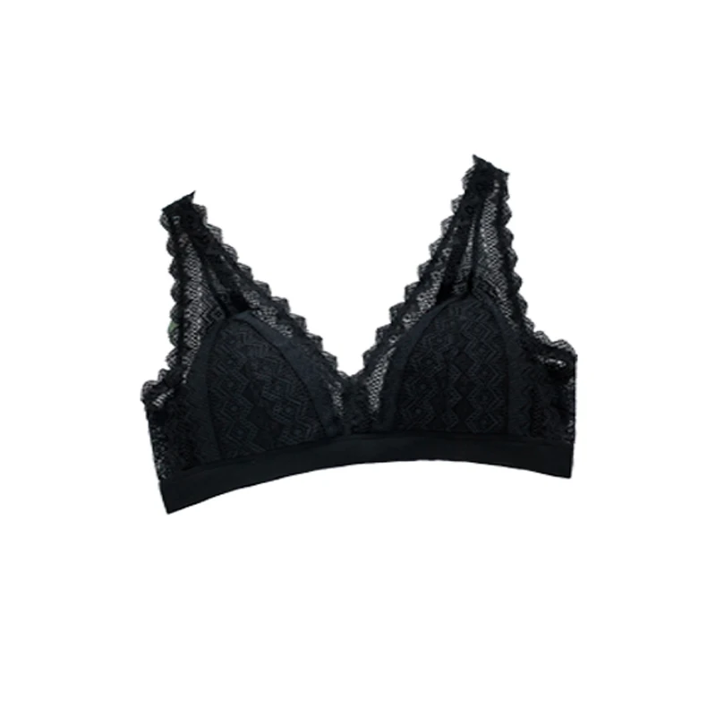 Nature Silk Women Bra No Steel Ring Underwear Thin Sexy Lace Edge Comfortable French Triangle Cup