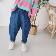 Осень стиль детская одежда для мужчин и женщин детские повседневные джинсы детские ковбойские брюки с большим шаговым швом в Корейском стиле