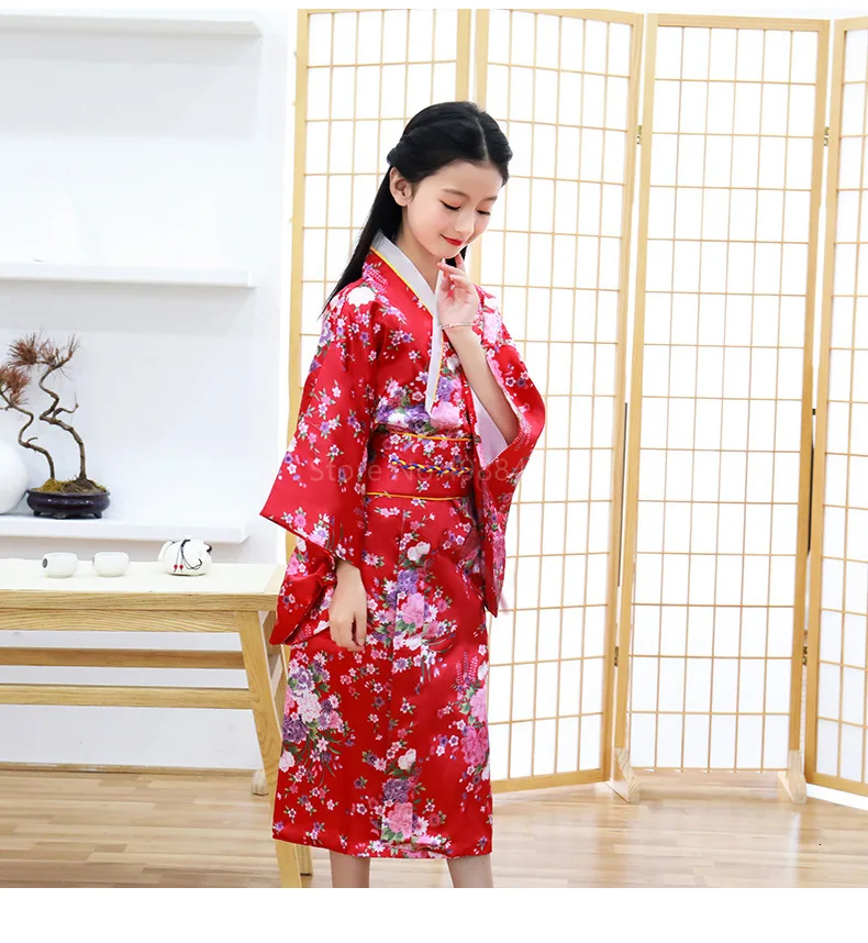 120-150 год Дети Девочки японский Стиль кимоно платье размера плюс принцессы юката банный халат ночная сорочка пижамы сценический