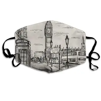 

Dustproof Washable Reusable Hand Drawn London Street Mouth Cover Mask mask mask Protective Warm Windproof Mask