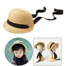

Kids Fashion Straw Hat Equestrian Cap Breathable Sun Protection Hat with Bow
