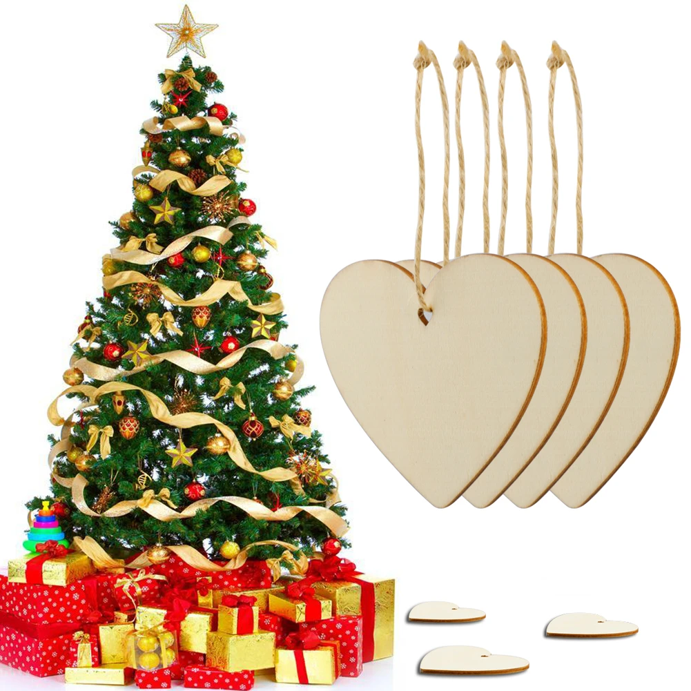 10pcs Wooden-Christmas-Tree-Ornaments Unfinished Ornaments Hanging Embellishments Crafts for Home Party DIY Decoration | Дом и сад