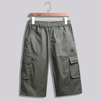 

Shorts Male Outside Wear Summer Loose Big Code Leisure Shorts Middle Age Overalls Male Pure Cotton Middle Pants Seven Points