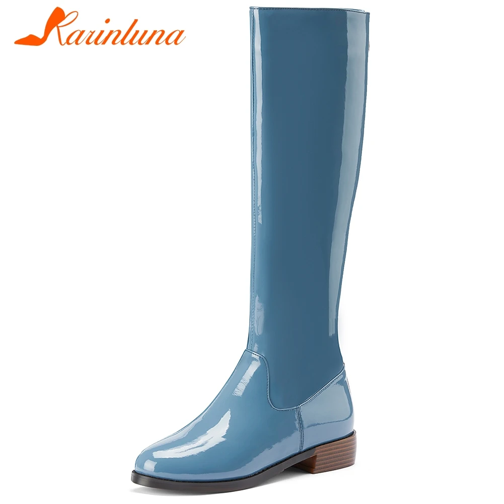 

Karinluna New Fashion Hot Plus Size 32-45 Genuine Cow Leather Chunky Heels Mid Calf Boots Woman Shoes Zip Up Shoes Women Boots