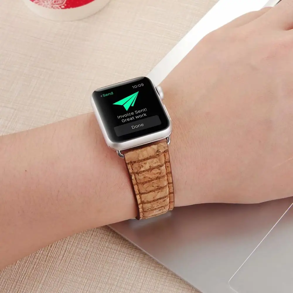 Кожаный ремешок для наручных часов Apple Watch 5/4 группа 44/40 мм прессовый агрегат для удаления древесной стружки; зернистая фактура; браслет для наручных часов iWatch серии 3 38/42 мм полосы 2 1