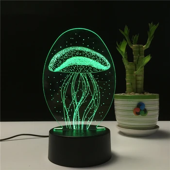 

Novelty Gift Jellyfish Shape 3D Lamp Night Light for Chilren Illusion Atmosphere Sleep Table Lamp Touch Colors Changing Light