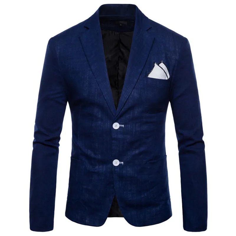 Модный хлопковый льняной летний удобный мужской блейзер s приталенный пиджак костюмы блейзеры мужской качественный повседневный костюм размера плюс 4XL - Цвет: Deep blue