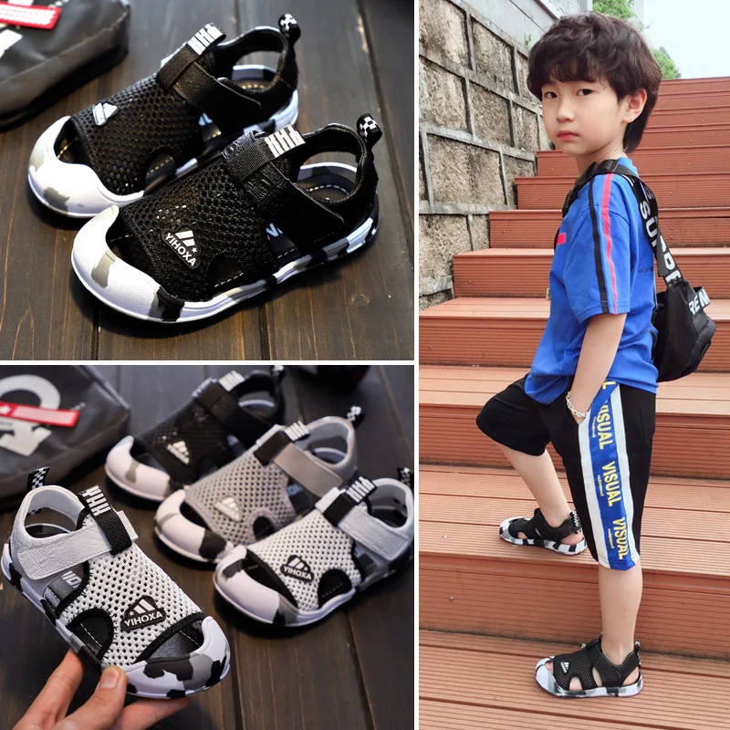 Children's boy sandals summer non-slip soft bottom genuine leather boys shoes