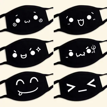 

Reusable Face Mask Washable Fabrics Cotton Protective Masks Safe Dustproof Mask Cute Print yan text face Black マスクFor Couple New