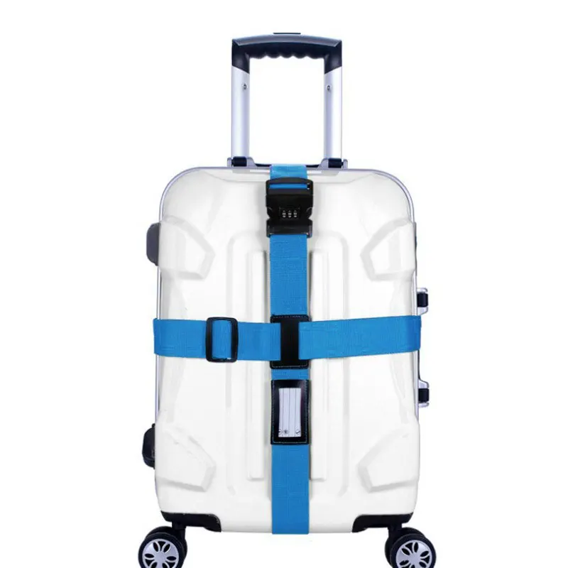 Багажный ремень поперечный ремень упаковка Регулируемый Дорожный чемодан нейлон 3 цифры Пароль замок Пряжка MV66 - Цвет: Синий