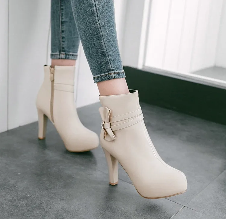 

Big Size 9 10 11 12 boots women shoes ankle boots for women ladies boots shoes woman winter Side zipper bow diamond pendant
