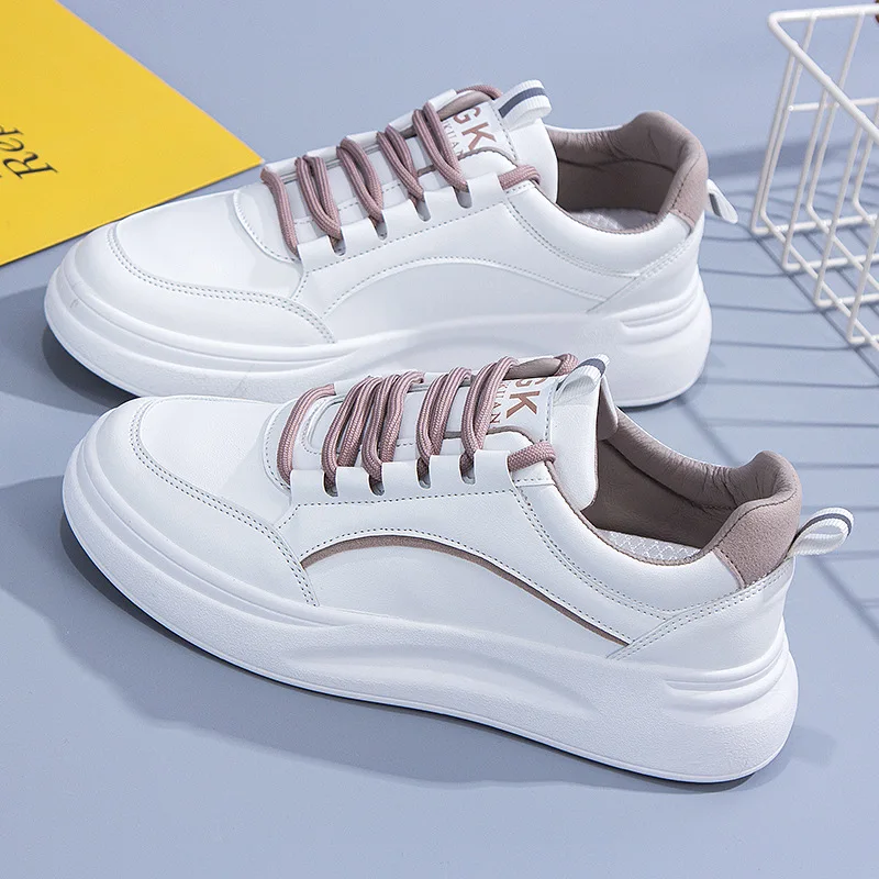 Women Casual Shoes Small White Shoes Thick Sole Platform Sneakers Flat Skateboarding Tennis Trainers Height Increase 3cm