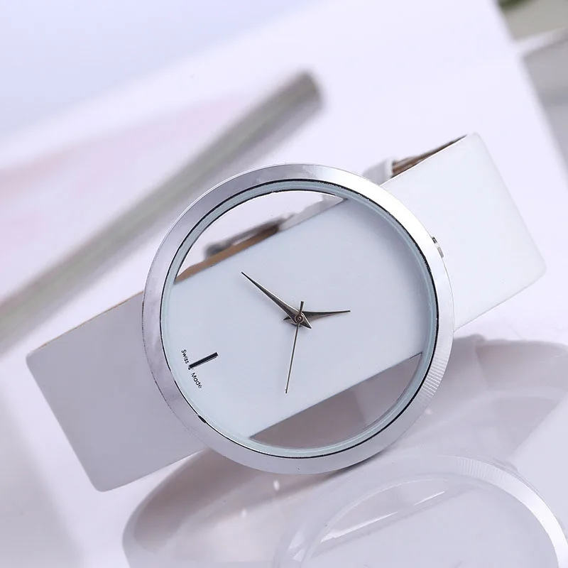 Women Leather Quartz Watch Transparent Hollow Watches Antique Stylish Men Quartz Wrist Watches 4