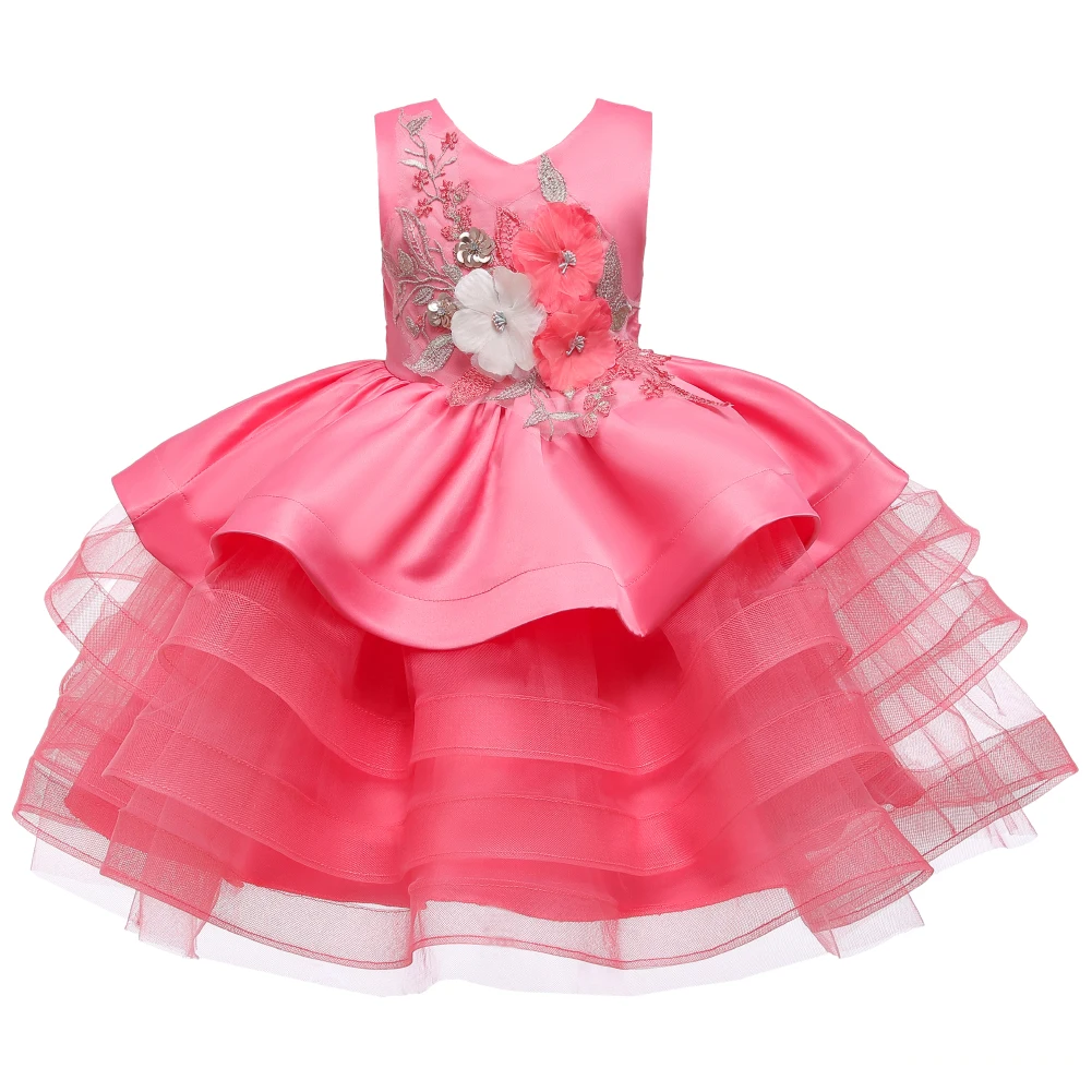 Малышка нарядное платье для девочки;карнавальные костюмы для девочек;новогодний костюм для девочки; год Вышитое пышное платье принцессы вечернее праздничное платья для девочек;Детская одежда 1,2,3,4,5,лет - Цвет: Watermelon