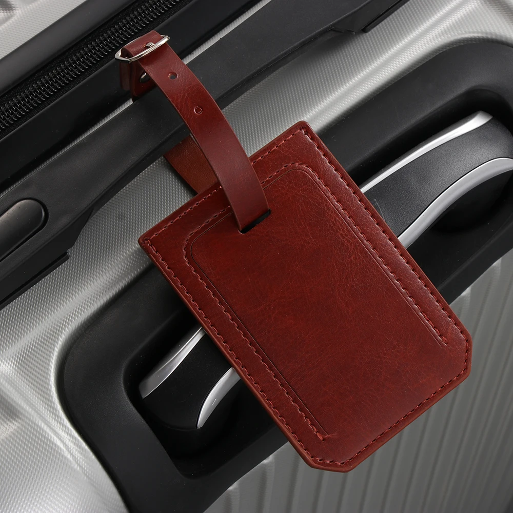 Portable PU Leather Luggage Bag Tag Travel Accessories Suitcase Label Tags Name Card Personality ID Address Tags Bag Accessorie