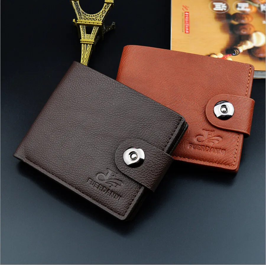 

2019 new men's wallet pu solid color slim wallet men's two-way folding short credit card wallet coin purse business wallet men
