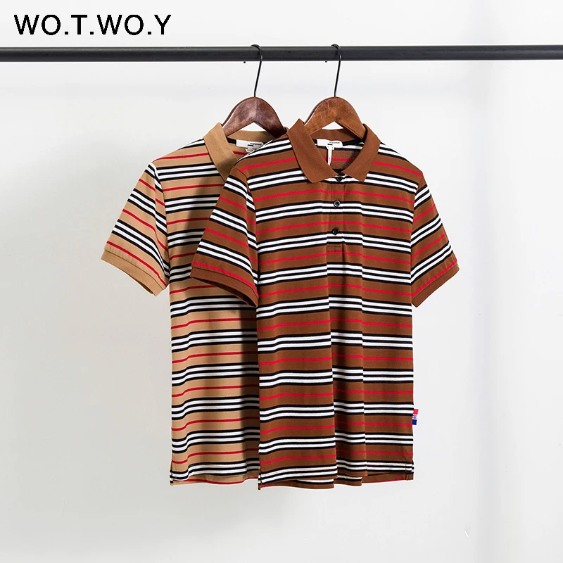 Женские полосатые хлопковые рубашки поло Wo. T. W o.y Повседневные Дышащие с отложным