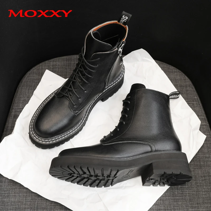 2019 New Fall Winter Martin Boots Women Black Leather Motorcycle Cowboy Platform Boots Punk Combat Ankle Boots Women Shoes