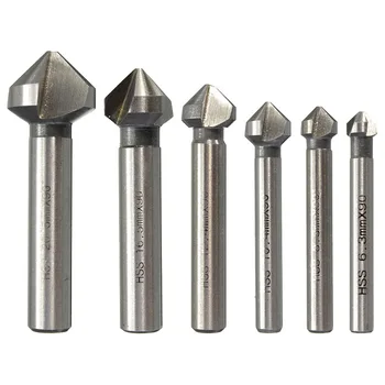 

6PCS/Set Durable Round Shank 3 Flute 90 Degree HSS 4241 Chamfering Cutter End Mill Countersink Drill Bits