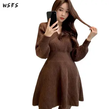 

Spring Dress Women Knitted Elegant Korean Dresses Vintage Bandage Bodycon Big Size Black Khaki Sexy Party Mini Aline Clothes