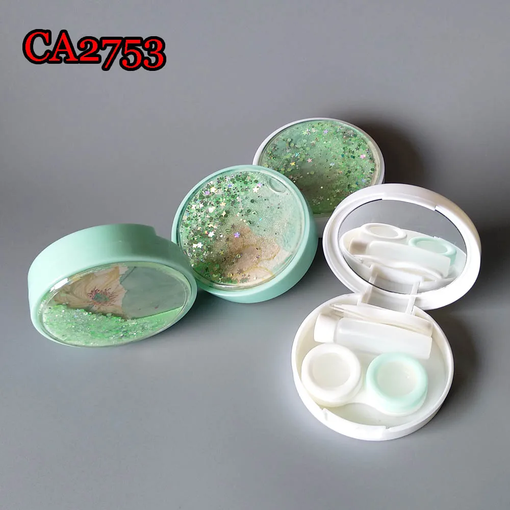

contact lens case blingbling green lotus quicksand travel kits CA2753