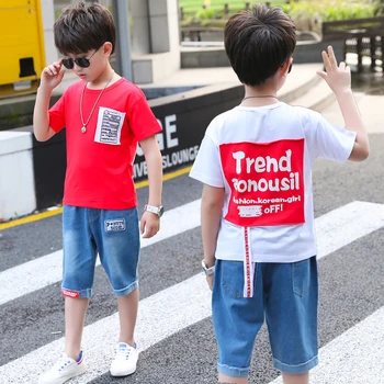 

Stylish Kids Clothes Fashion Boys Two Piece Set White T-Shirt Jeans Kids Boys T Shirt 2 Piece Suit Set