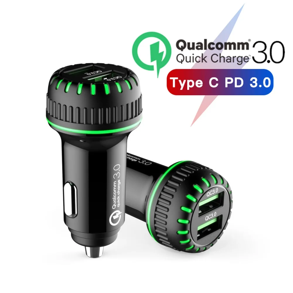 

36W Dual USB Quick Charge QC 3.0/4.0 Car Charger For iPhone USB Type-C PD 27W Fast Quick Charger Car-Charger for Xiaomi