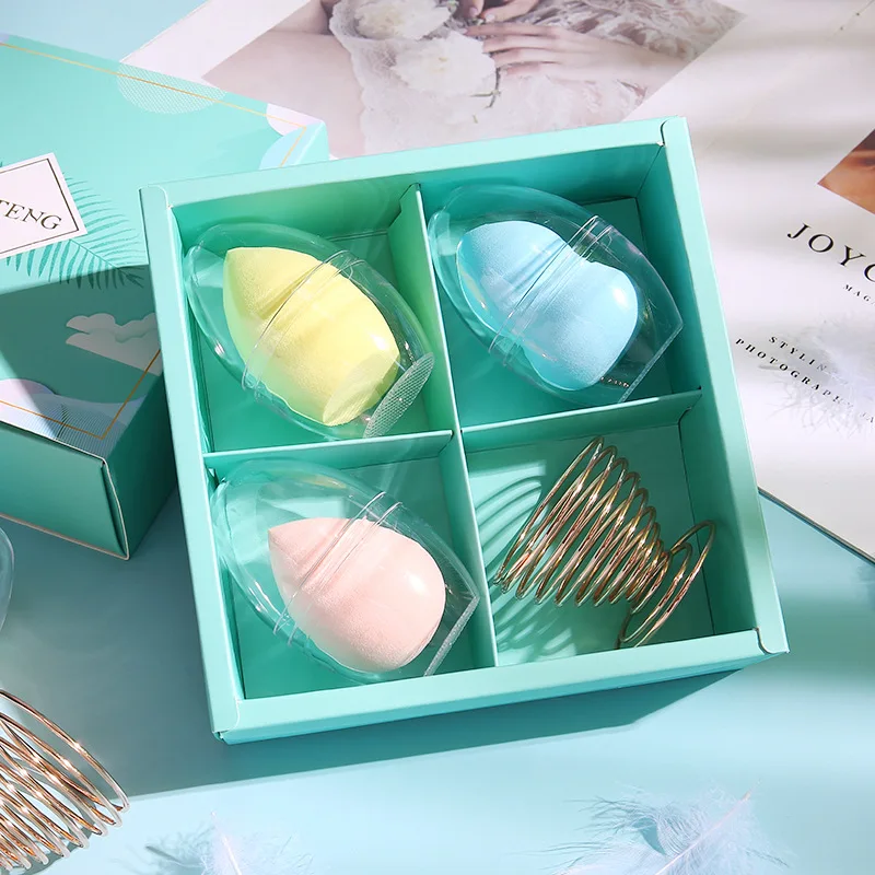 

Cosmetic Puff 3 PCS with metal holder Makeup Sponges Set Water Drop Sponge Puff 3 shapes Cosmetic Sponge Makeup Brush