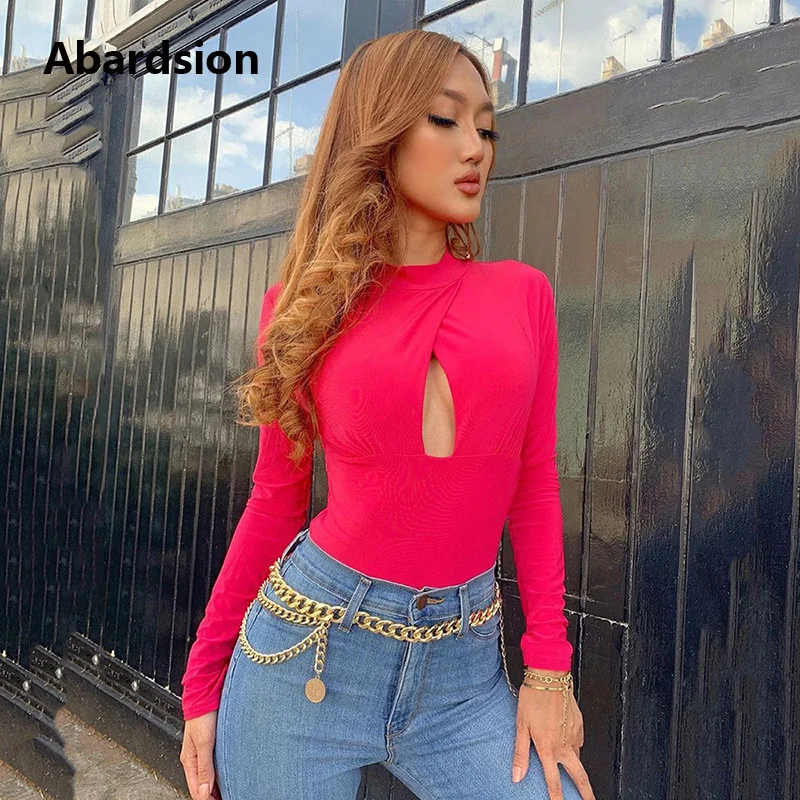 Abardsion сексуальный костюм в обтяжку с длинным рукавом боди Топ женский