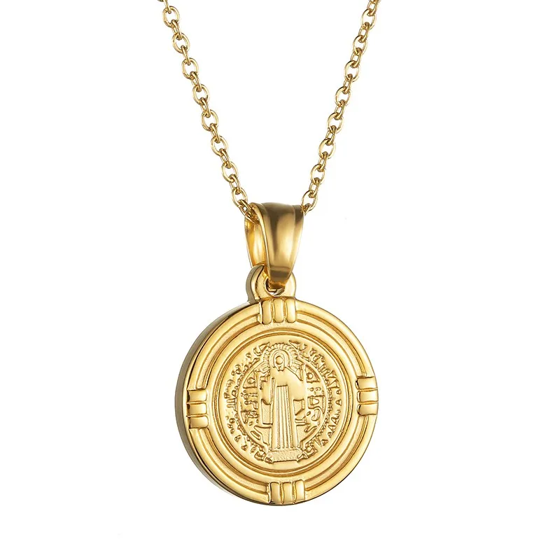 Ретро медаль Святого Бенедикта кулон ожерелье из нержавеющей стали патрон против злых Святого католича ожерелье s религиозные подарки Прямая поставка - Окраска металла: Gold