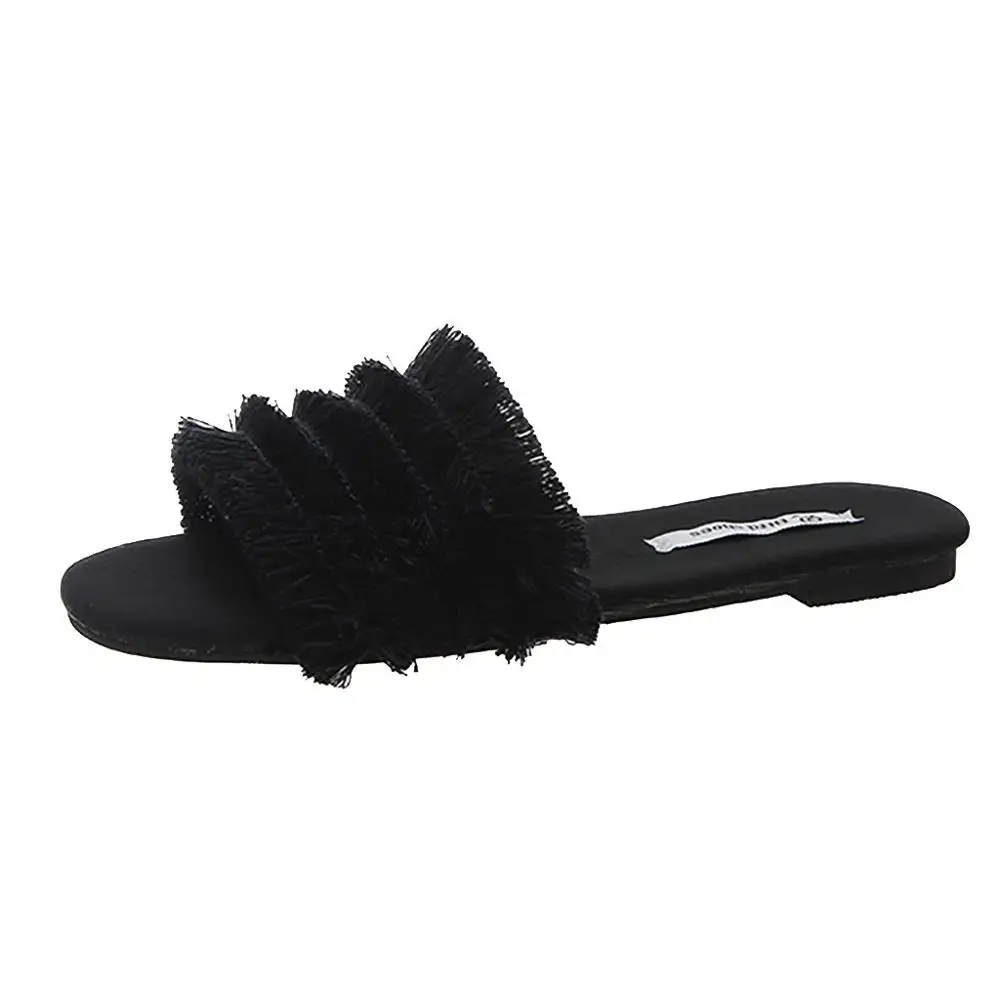

Casual Summer Women's Fashion Flats Solid Shoes Round Toe Slippers Fringe Casual Slippers Fringe Element Outside Hot Apr 4