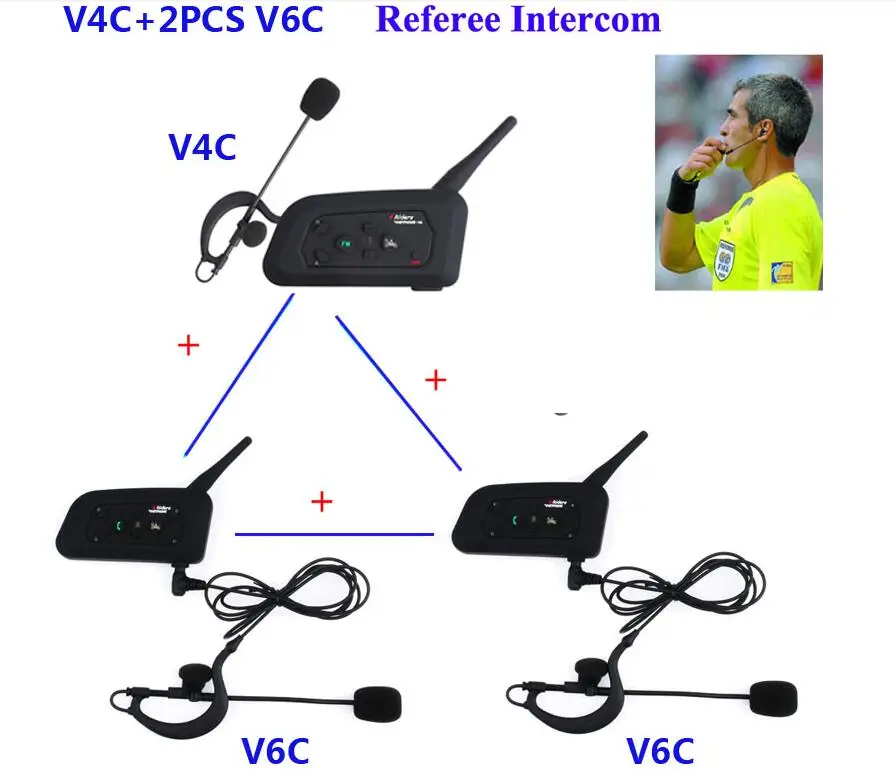 

new 3-Way Football Referee Intercom Headset V4C V6C 1200M Full Duplex Bluetooth MP3 Headphone Wireless Soccer Interphone