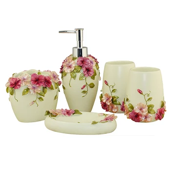 

Country Style Resin 5Pcs Bathroom Accessories Set Soap Dispenser/Toothbrush Holder/Tumbler/Soap Dish (Green)