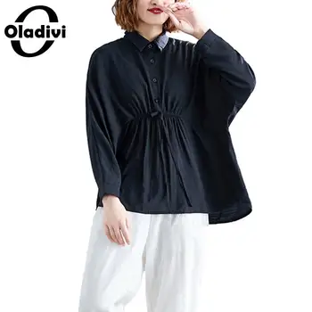 

Oladivi Large Plus Size Women Solid Color Casual Loose Blouse Fashion Ladies Short Shirts Autumn 2020 New Tops Female Blusas 6XL