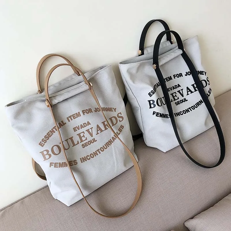 

High Capacity Canvas Crossbody Shoulder Bags For Women 2019 Letter Zipper Handbags Female Fashion Totes Shopping Bag