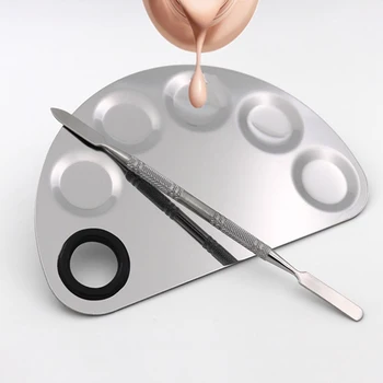 

Ladies Stainless Steel Paint Palette Tray Mixing Rod Spatula Set For Watercolor Oil Painting Makeup Tools