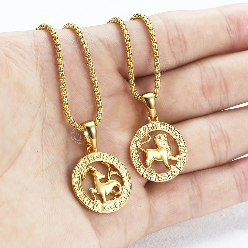 Hot Sale 12 Constellations Zodiac Sign Gold Pendant Necklace for Women Men Aries Leo 12 Horoscope Box Chain Gift Drop Shipping - Image 2