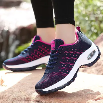 

Fly Knitted Upper Women Running Shoes Cushioning Wedge Walking Shoes Soft Bottom Mesh Dancing Shoes Anti-slip TrekkingMoutain 42
