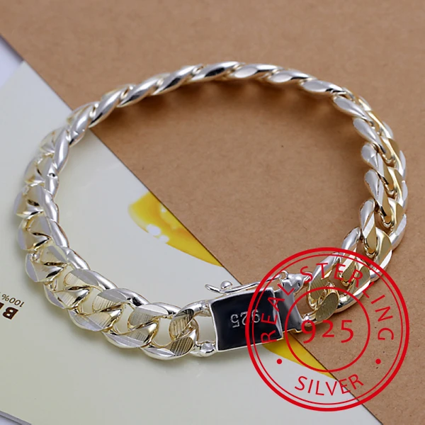 Мужские украшения браслет Pulseras 925 Серебро 10 мм ширина 21 см толстый изысканный модный серебряный женские