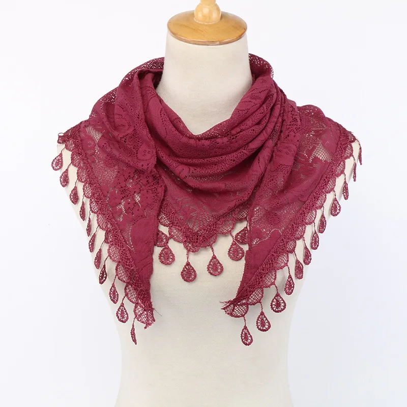 Кисточкой летний женский кружевной шарф гибкий женский треугольный бандаж цветочные шарфы шаль свадебный подарок шарф A013
