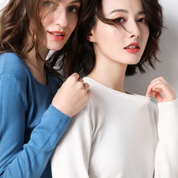 

Crimped round neck sweater casual wild sweater solid color wild bottoming shirt 2019 autumn and winter models