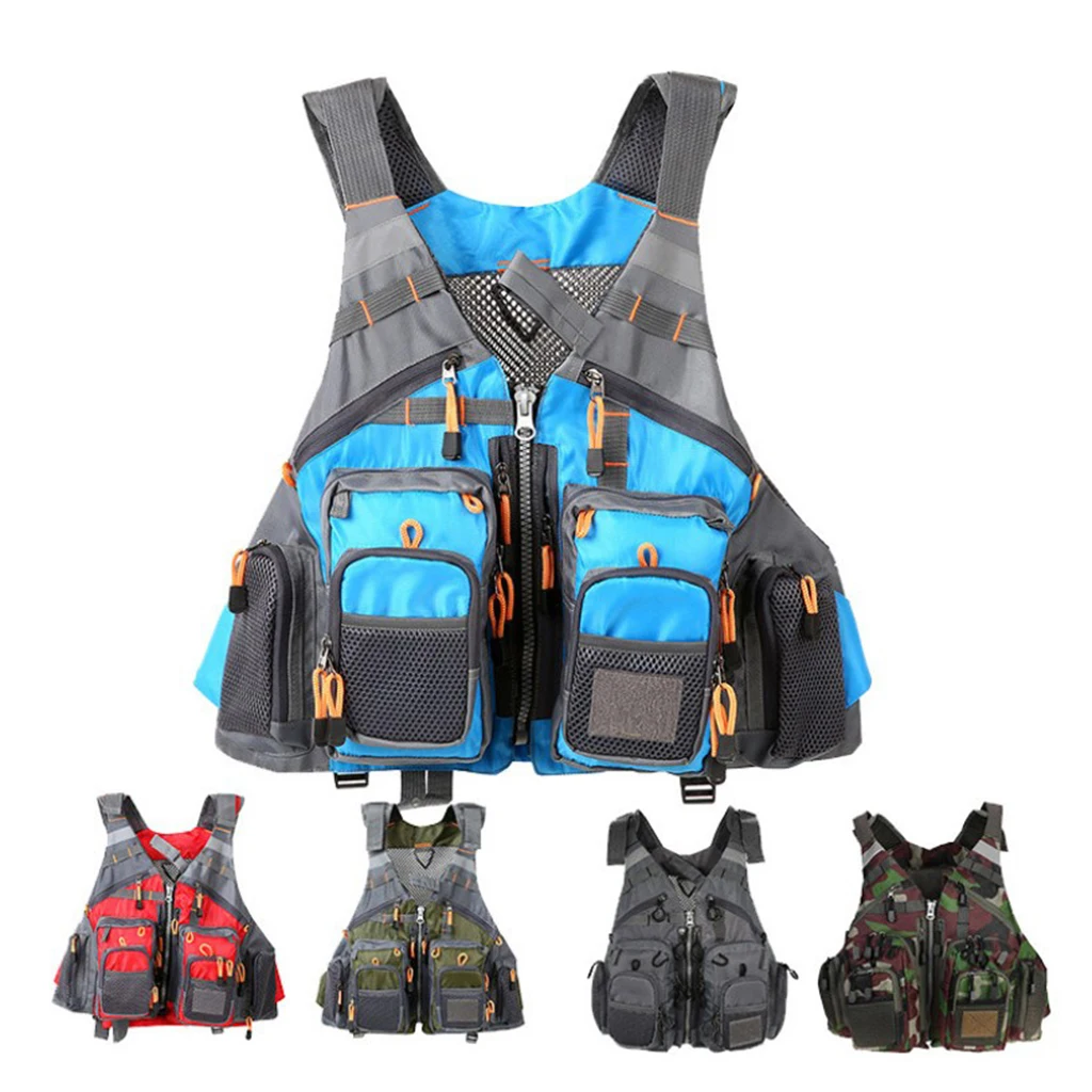 Adjustable Fly Fishing Vest Adjustable Mesh Vest with 13 Pockets Holder Strap Cord Back Zipper Bag