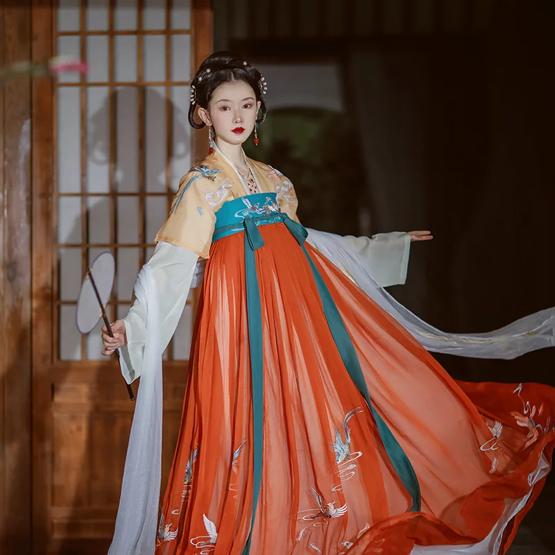  Chinese Style Elegant Hanfu Exquisite Luxury Embroidery Lady Ancient Cosplay Costum Soft Silky Chin