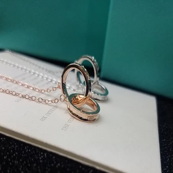 

S925 Sterling silver Double Circle Pendant Necklaces Original LOGO 1:1 Brand Jewelry for Women Girl Birthday Valentine Gift
