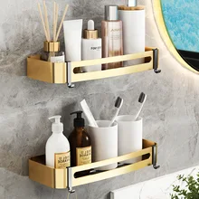 Wall-Mounted Nail-free Shampoo Golden Holder Storage Shelf Toilet Basket Holder Storage Rack Hanging Bathroom Shelves Organizer