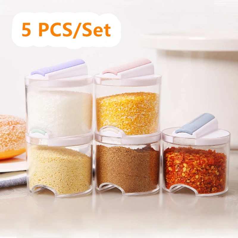 5pcs/set Kitchen Sugar Salt Pepper Spices rack Seasoning Storage Box